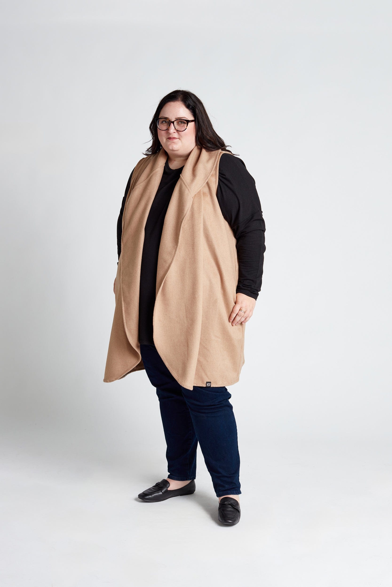 Gilet col en laine camel