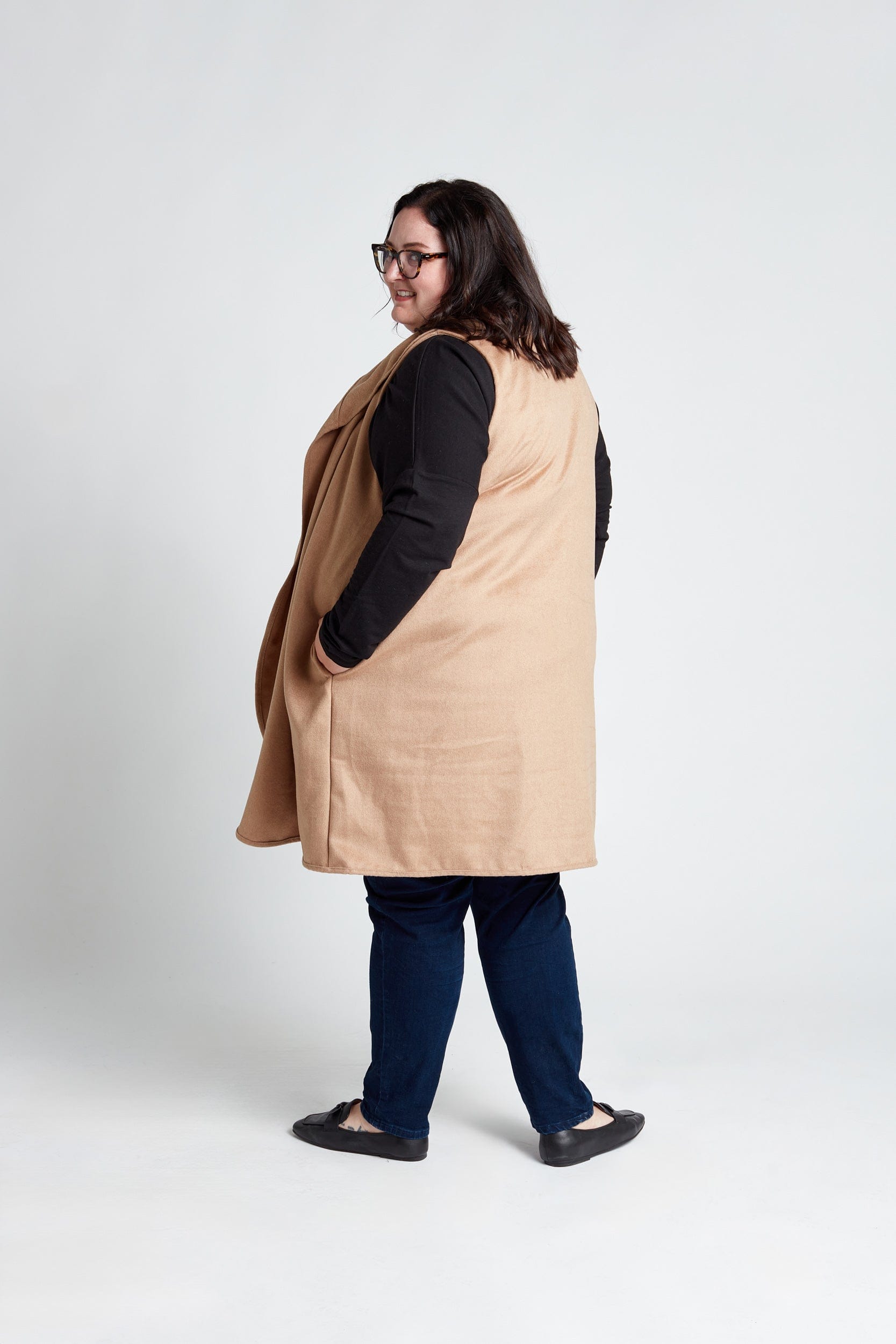 Gilet col en laine camel