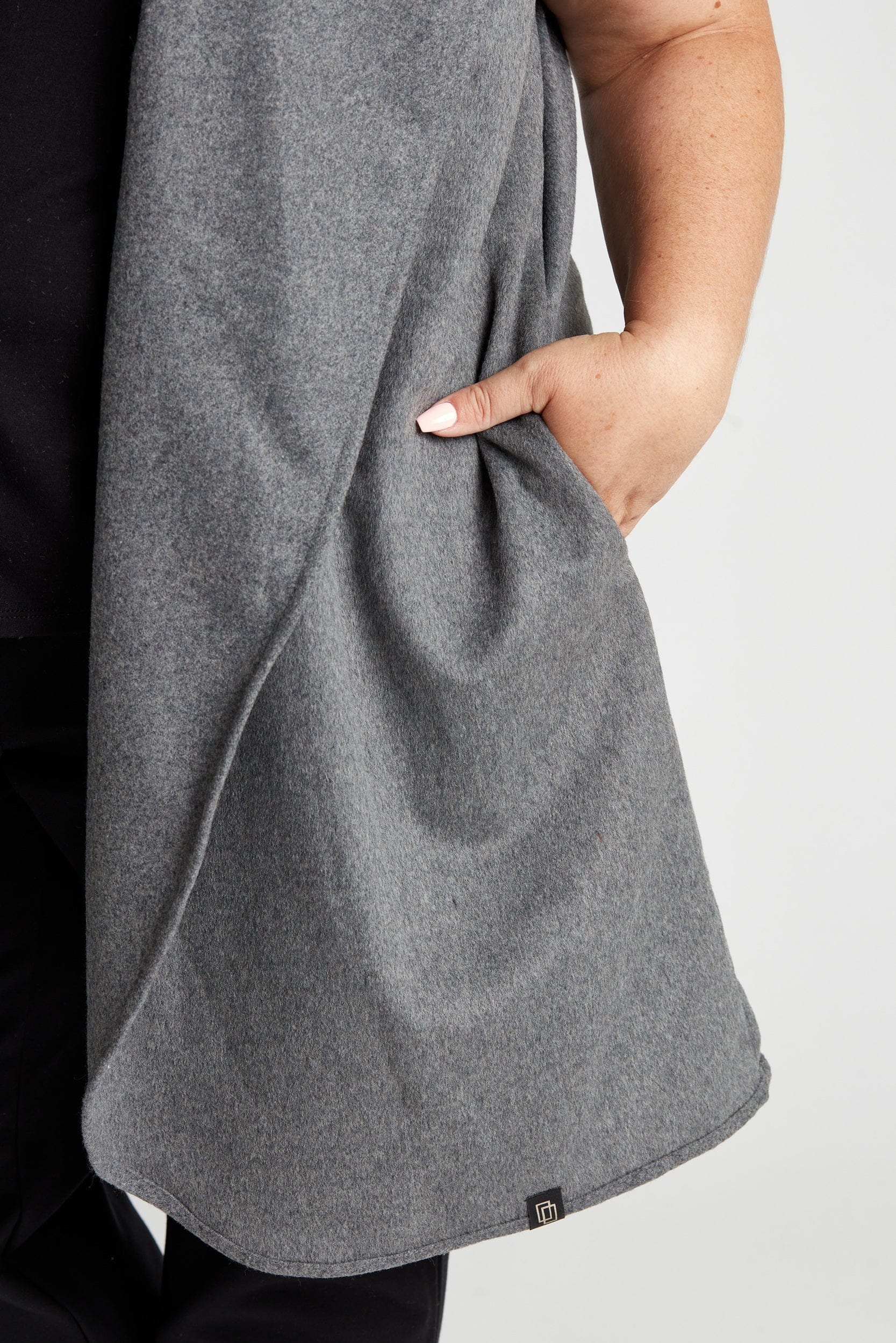 Gilet col en laine gris chiné