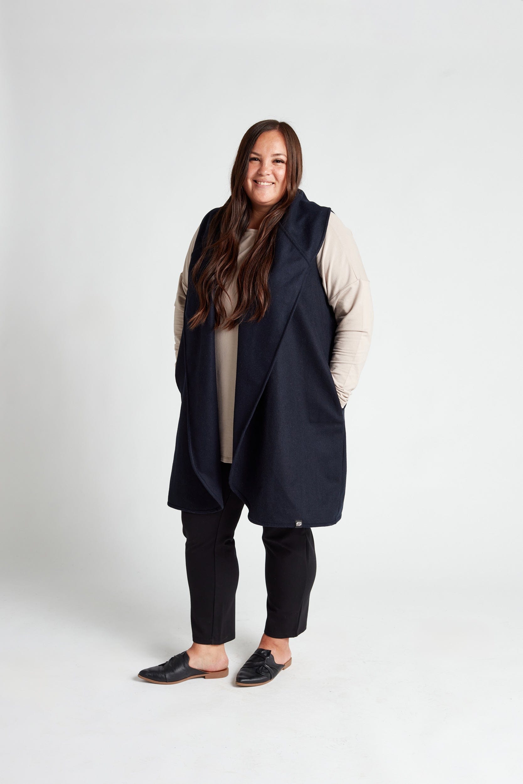 Gilet col en laine en bleu marine