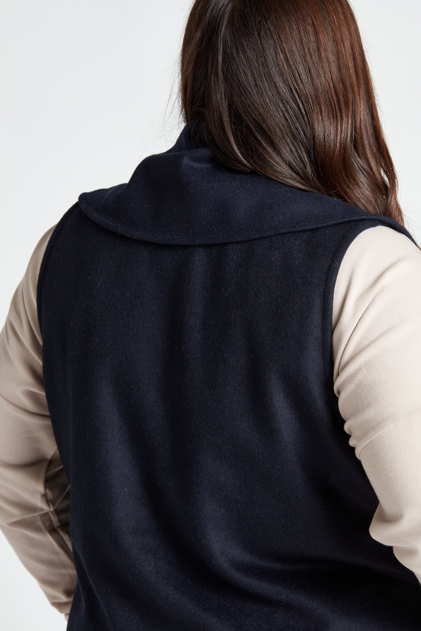 Gilet col en laine en bleu marine