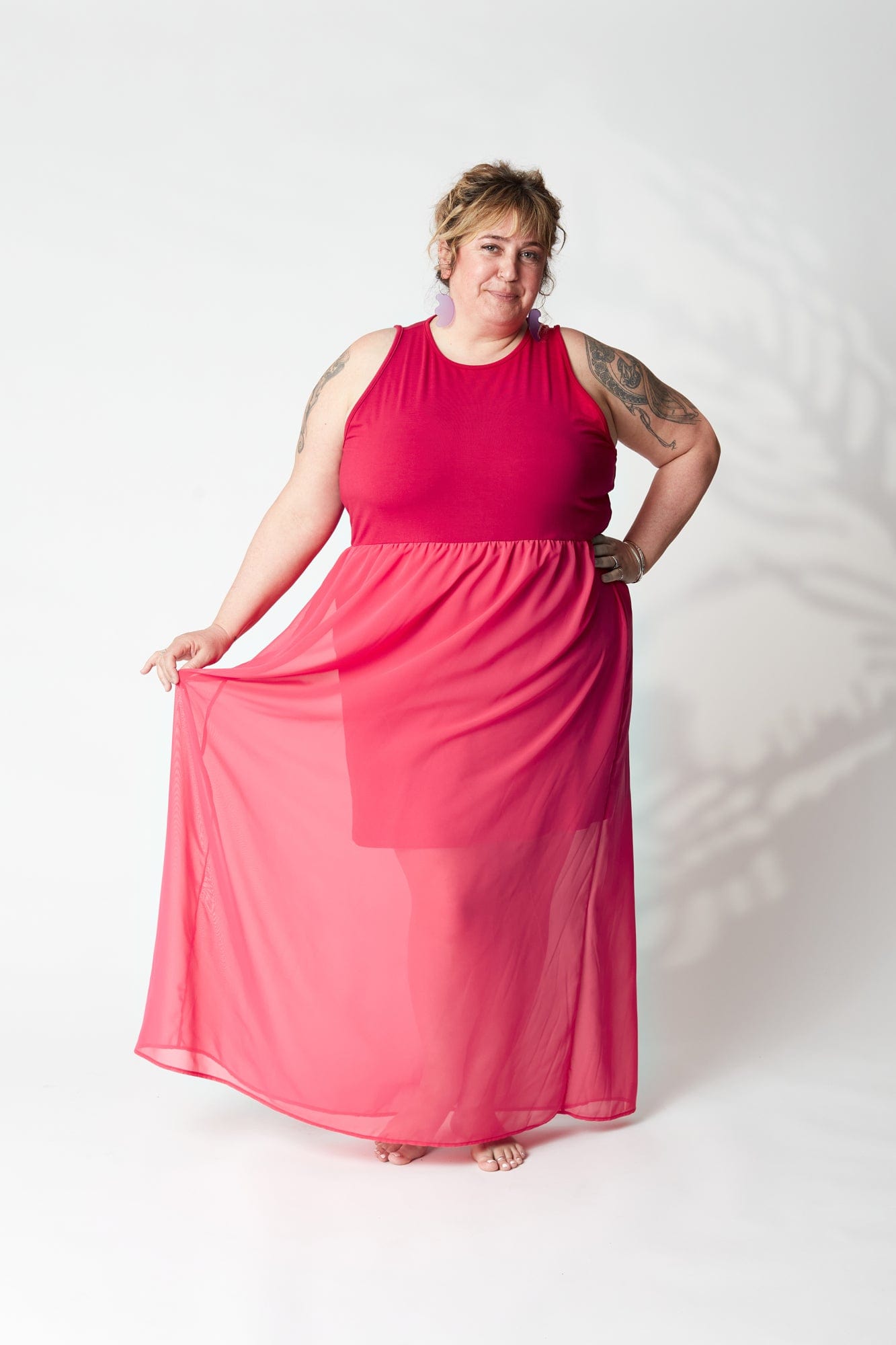 Colorblock Racerback Chiffon Maxi Dress in Wild Berry