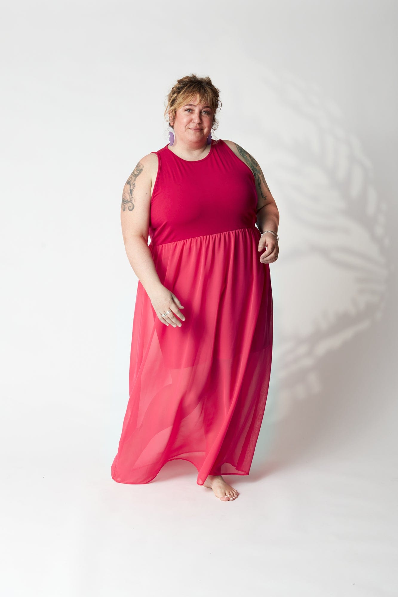 Colorblock Racerback Chiffon Maxi Dress in Wild Berry