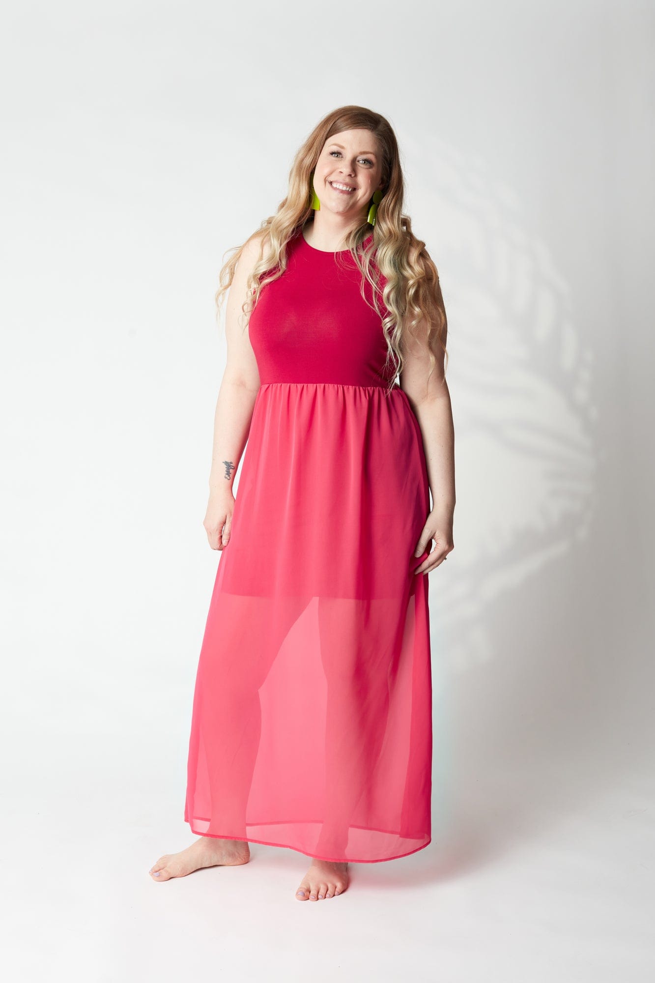 Colorblock Racerback Chiffon Maxi Dress in Wild Berry
