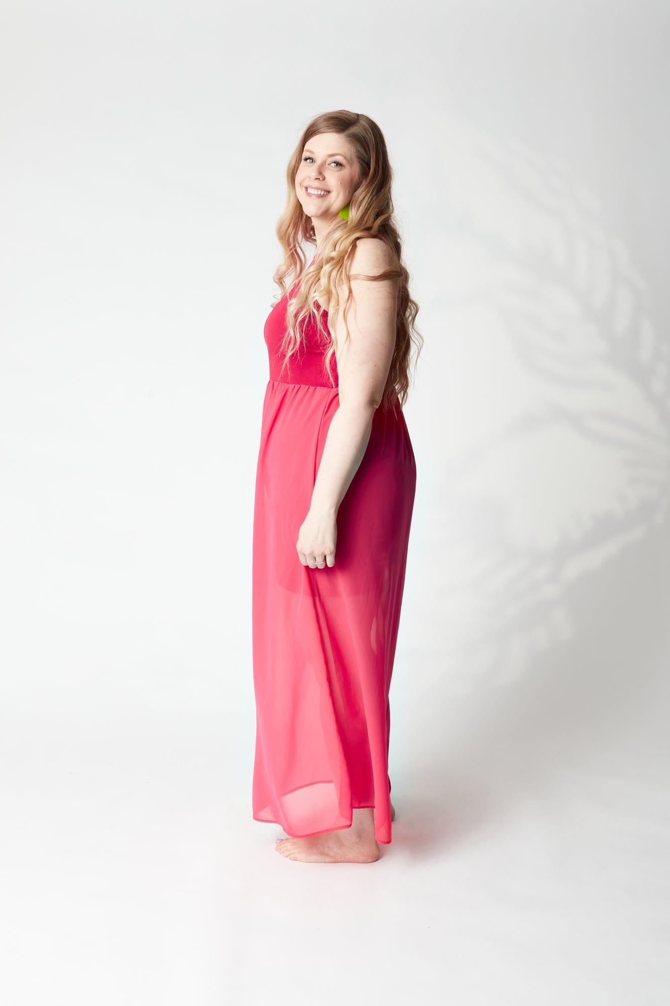 Colorblock Racerback Chiffon Maxi Dress in Wild Berry