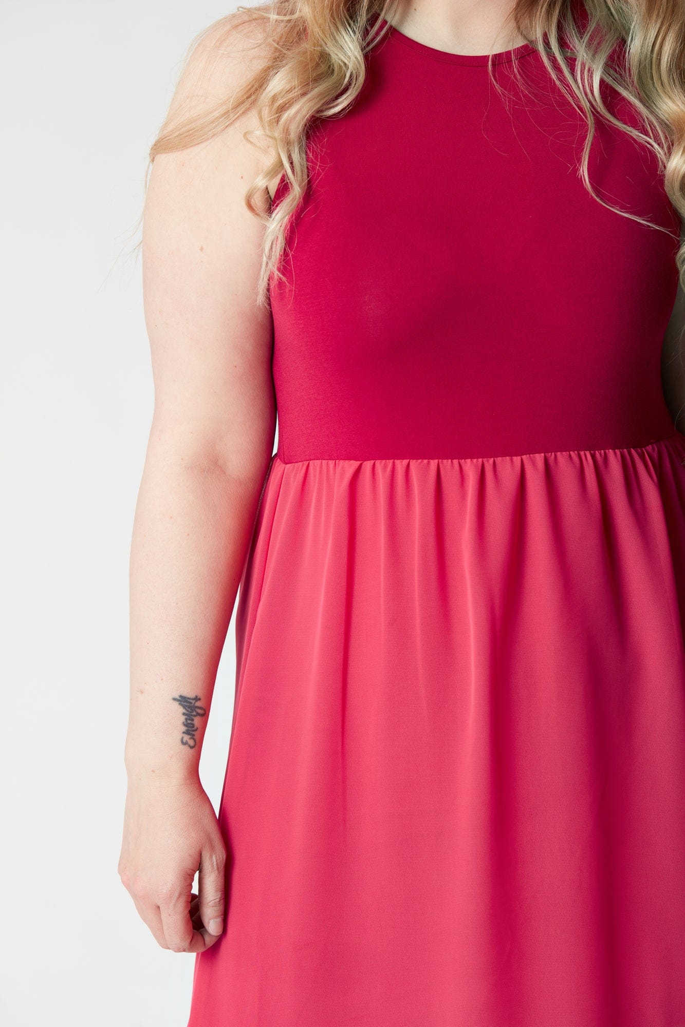 Colorblock Racerback Chiffon Maxi Dress in Wild Berry