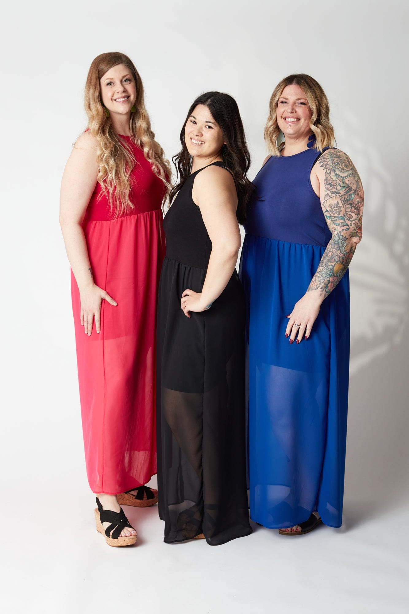 Colorblock Racerback Chiffon Maxi Dress in Wild Berry