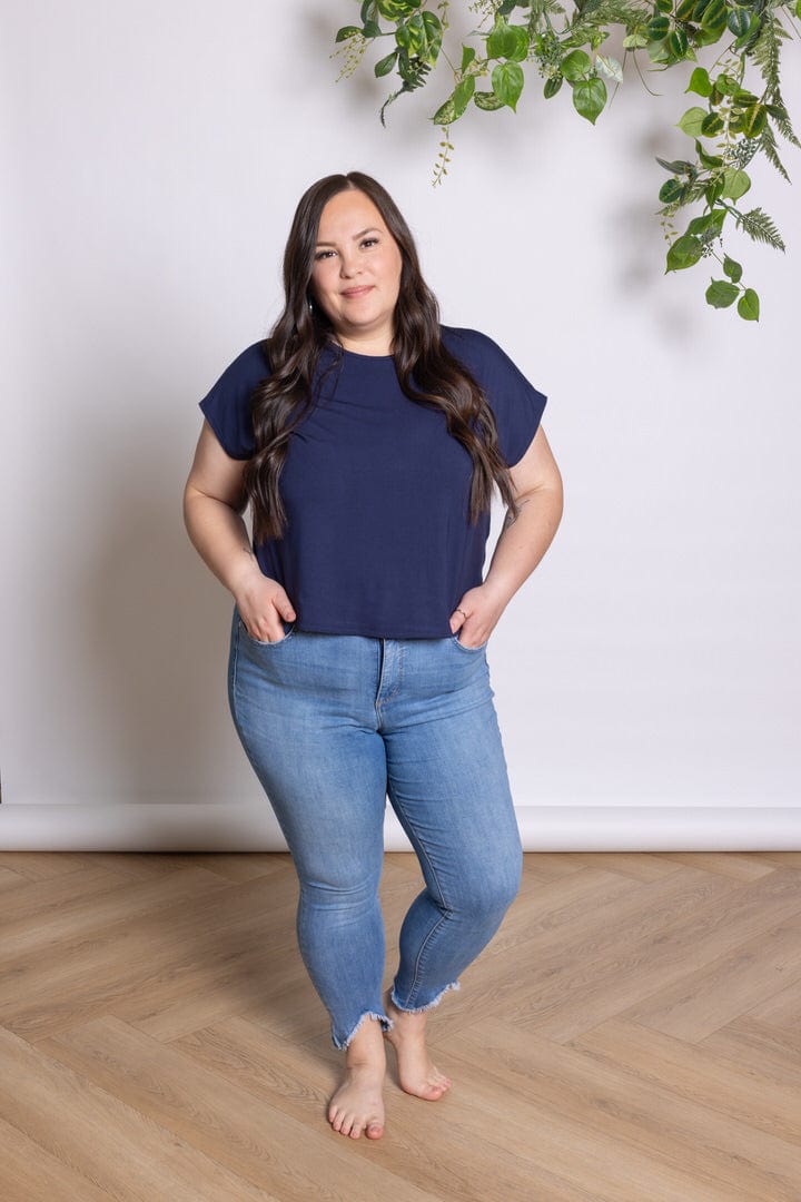Cap Sleeve Crop Tee in Navy - 3X/4X ONLY