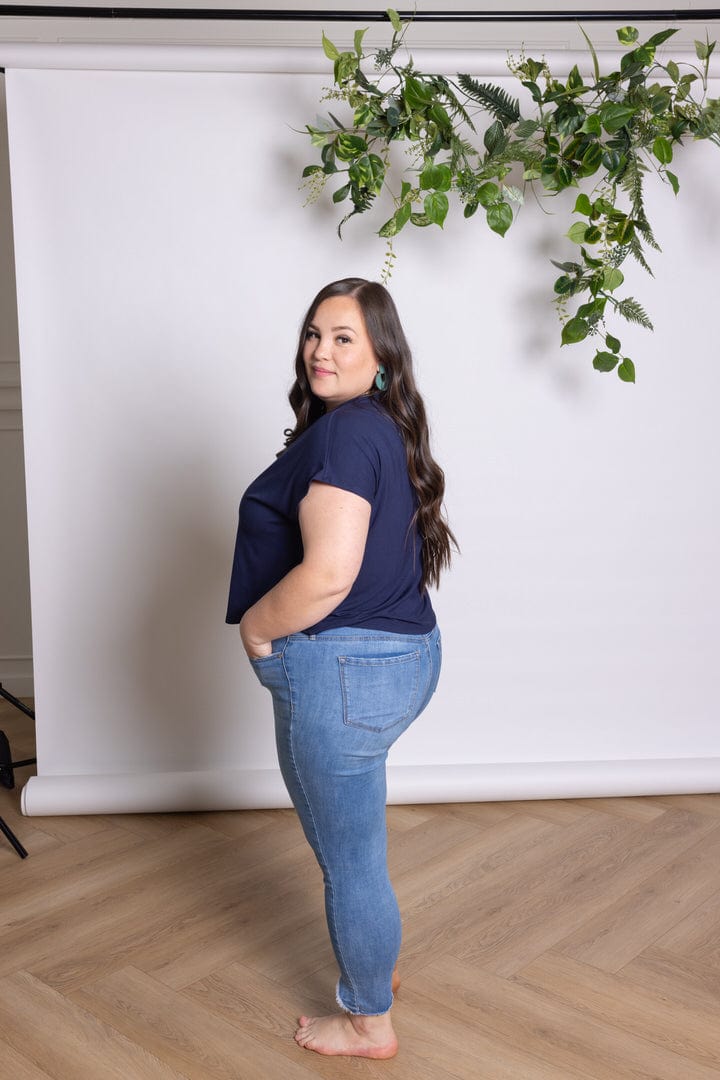 Cap Sleeve Crop Tee in Navy - 3X/4X ONLY
