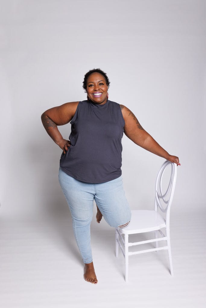 Mock Neck Tank in Stone