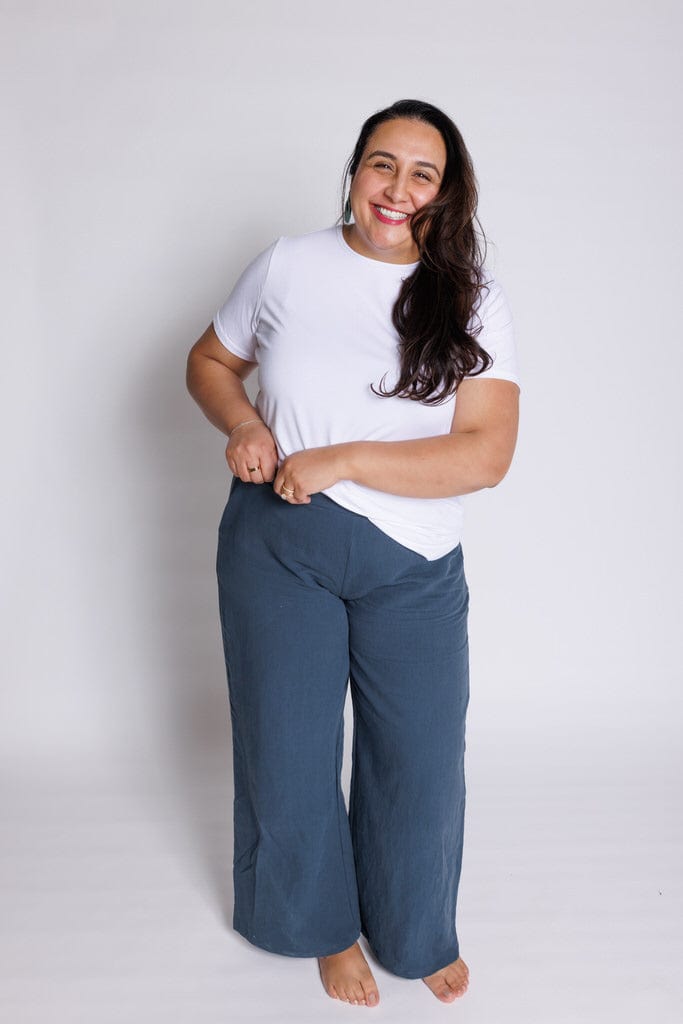Linen Wide Trouser in Ocean