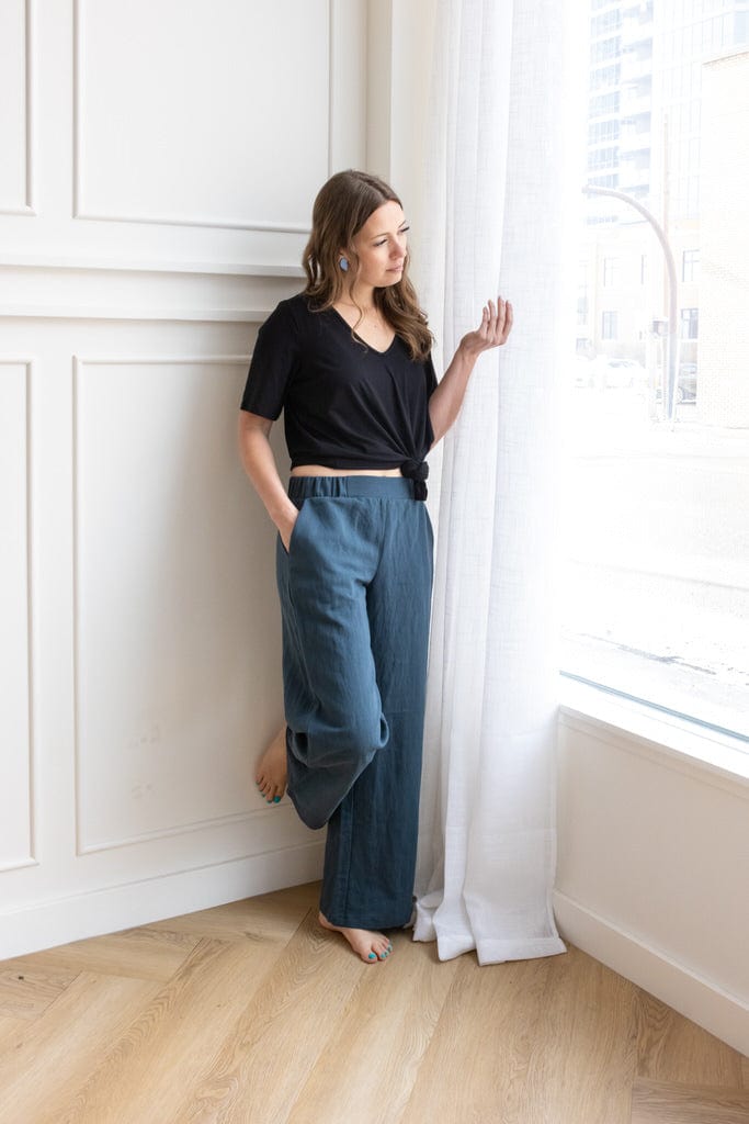 Linen Wide Trouser in Ocean