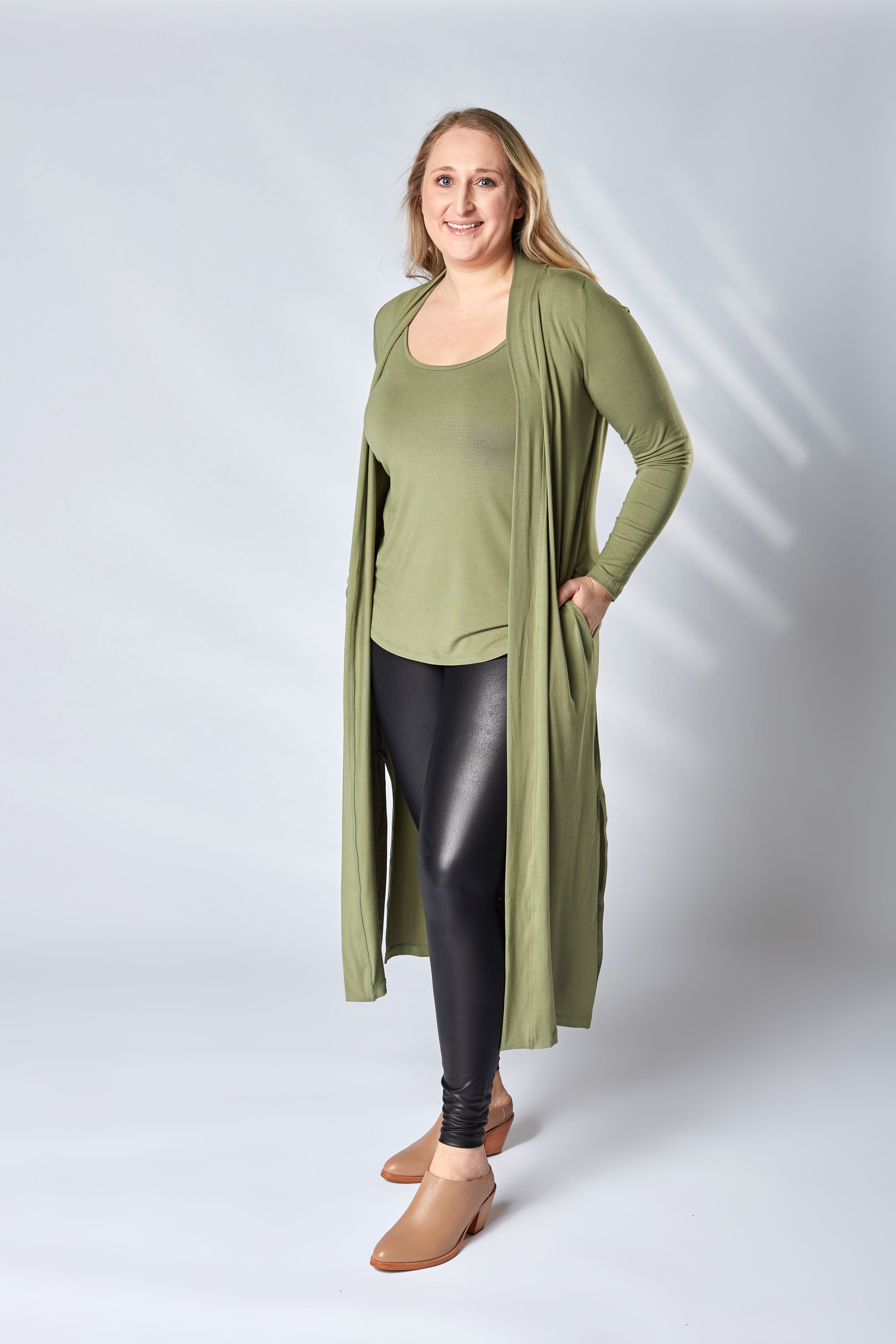 Cardigan long Silhouette en Jade