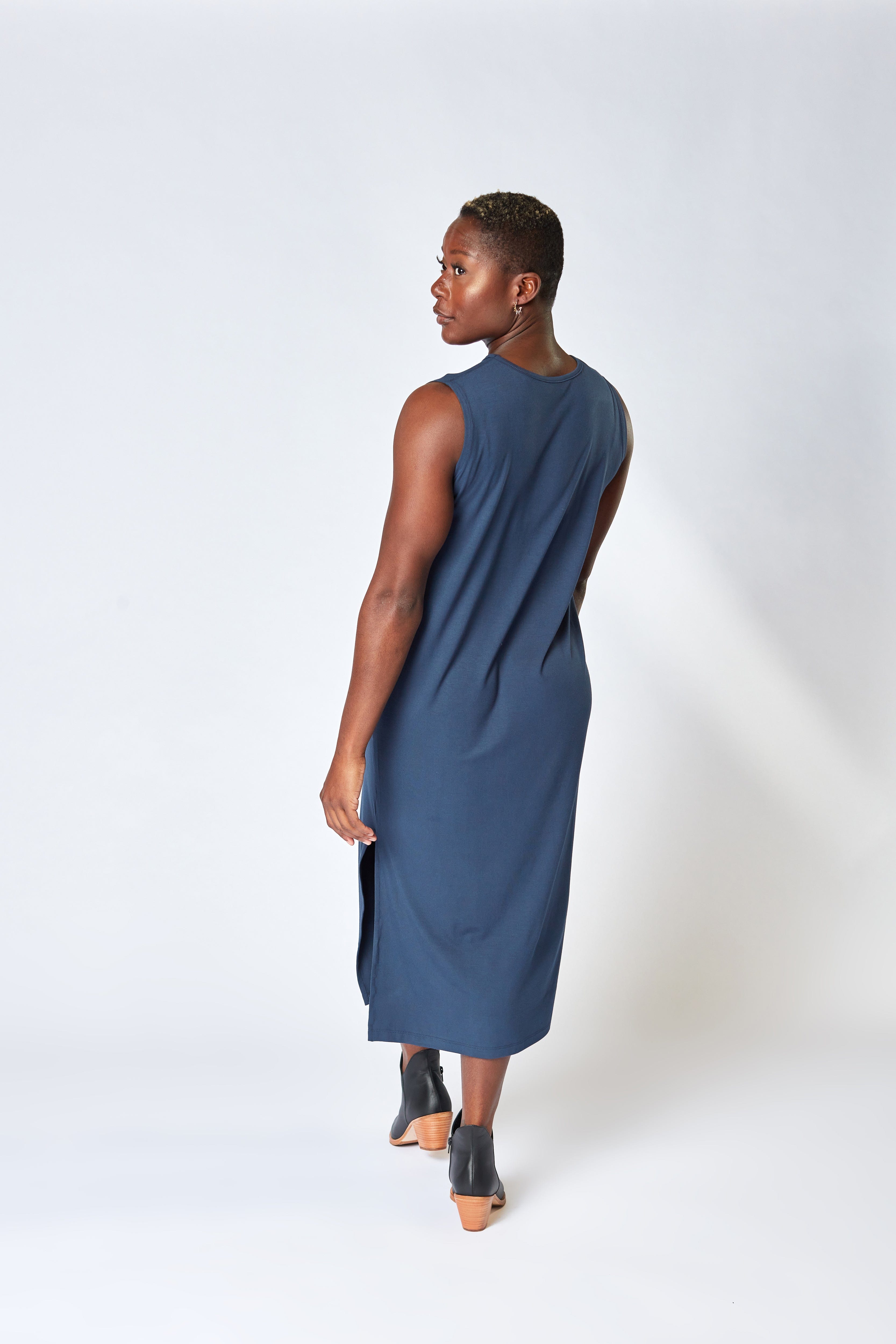 Robe midi colonne en bleuet