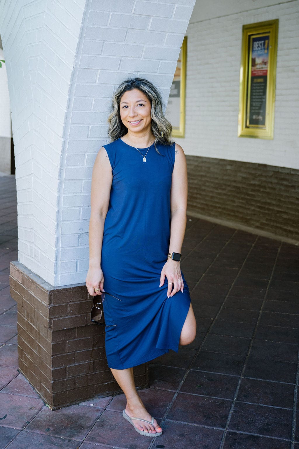 Robe midi colonne en bleuet