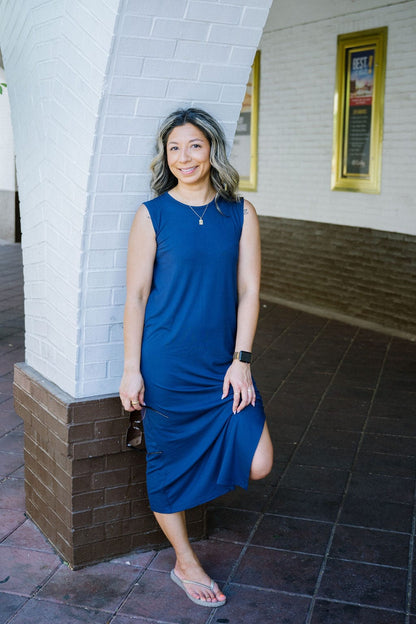 Robe midi colonne en bleuet