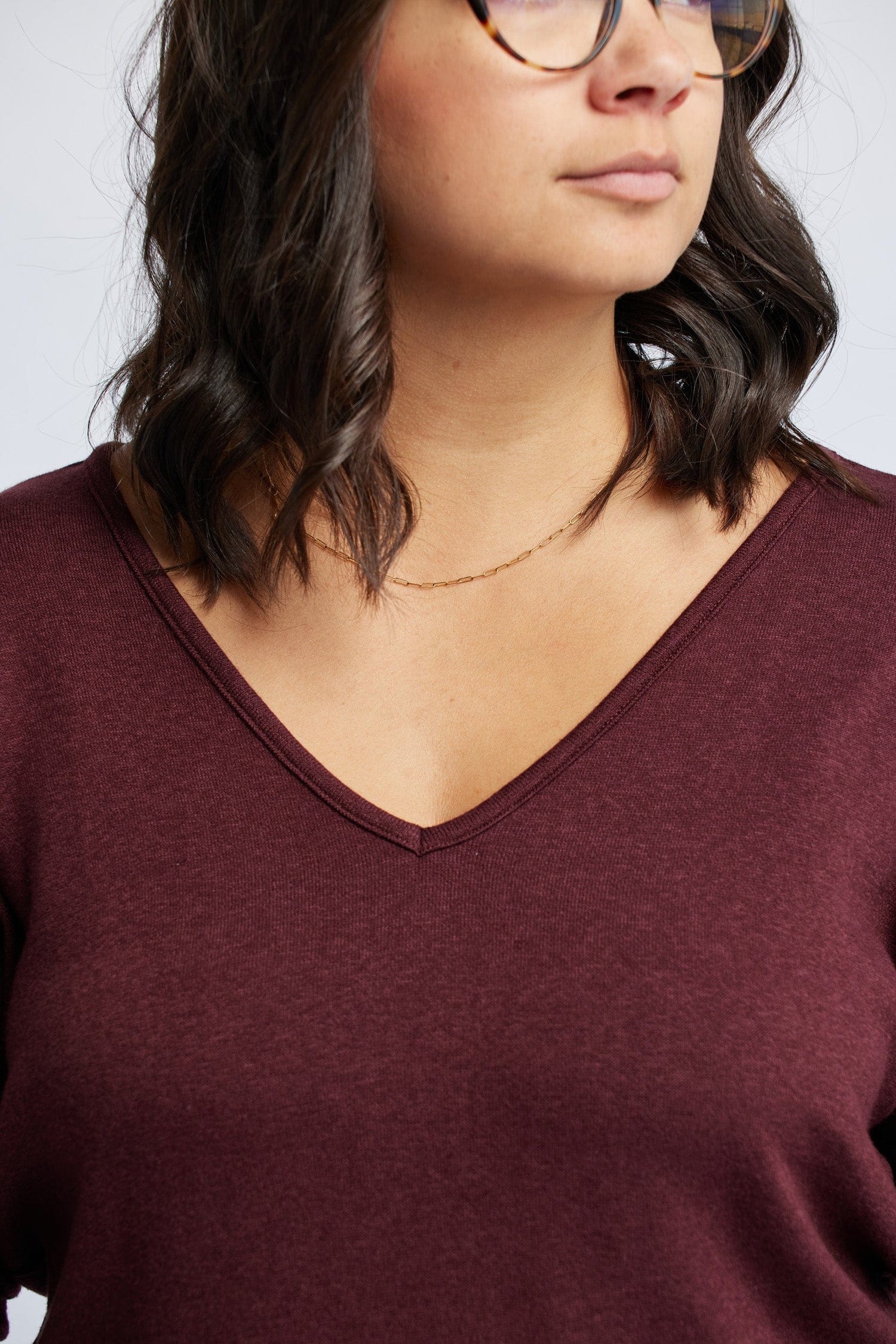 Knit V-Neck Sweater in Garnet - XS ONLY