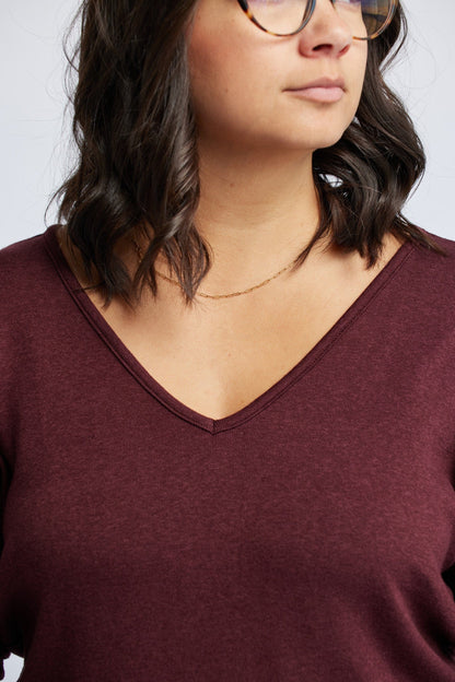 Knit V-Neck Sweater in Garnet - XS ONLY