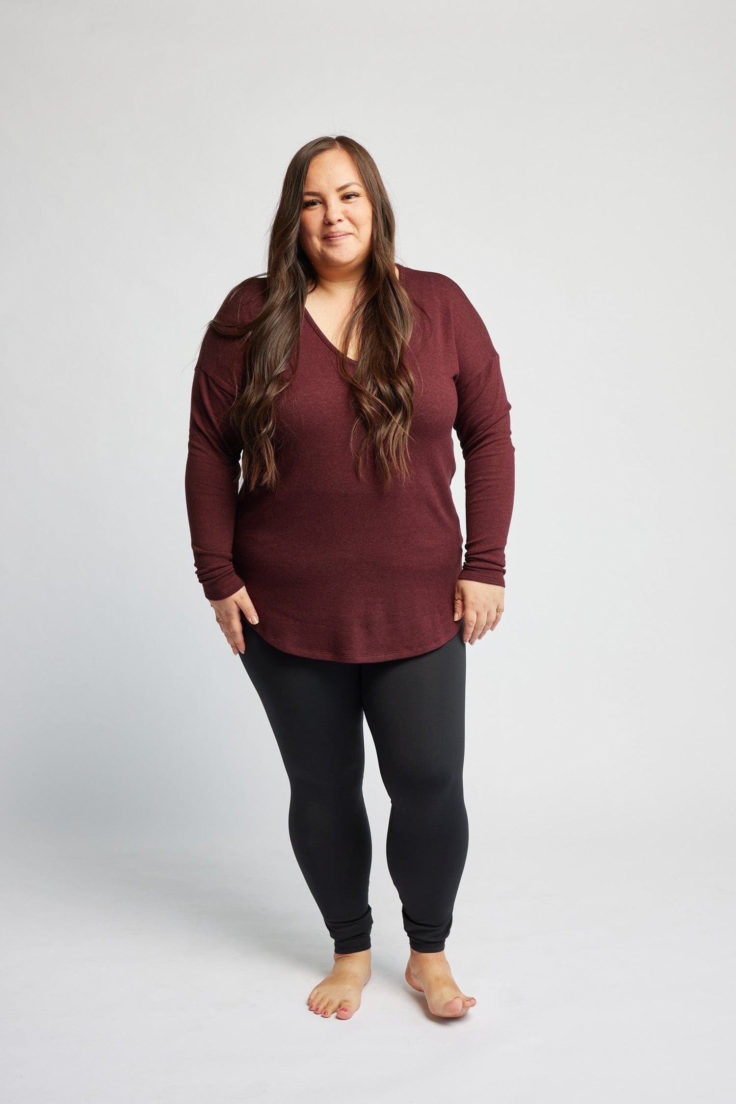 Knit V-Neck Sweater in Garnet - XS ONLY