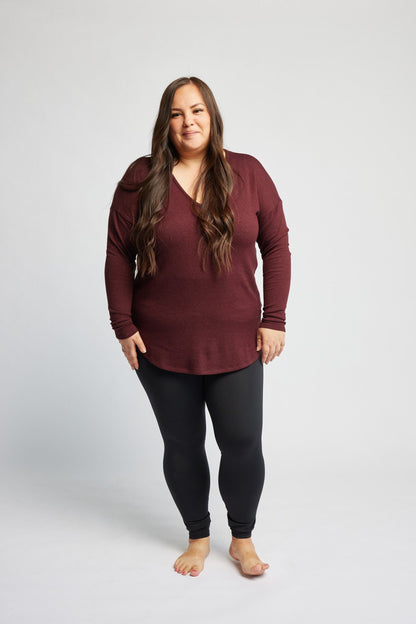 Knit V-Neck Sweater in Garnet - XS ONLY