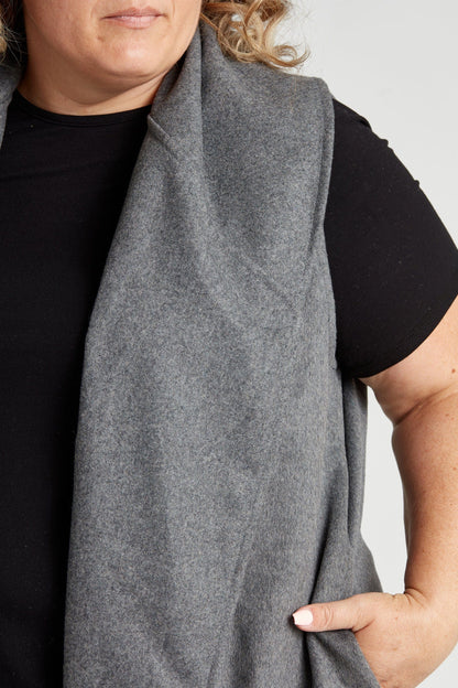 Gilet col en laine gris chiné