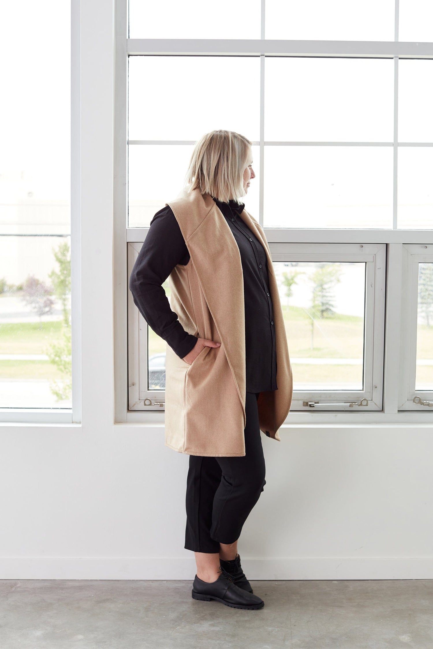Gilet col en laine camel