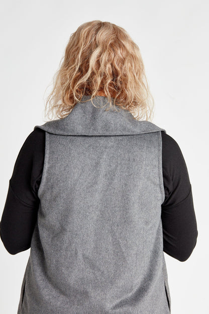 Gilet col en laine gris chiné