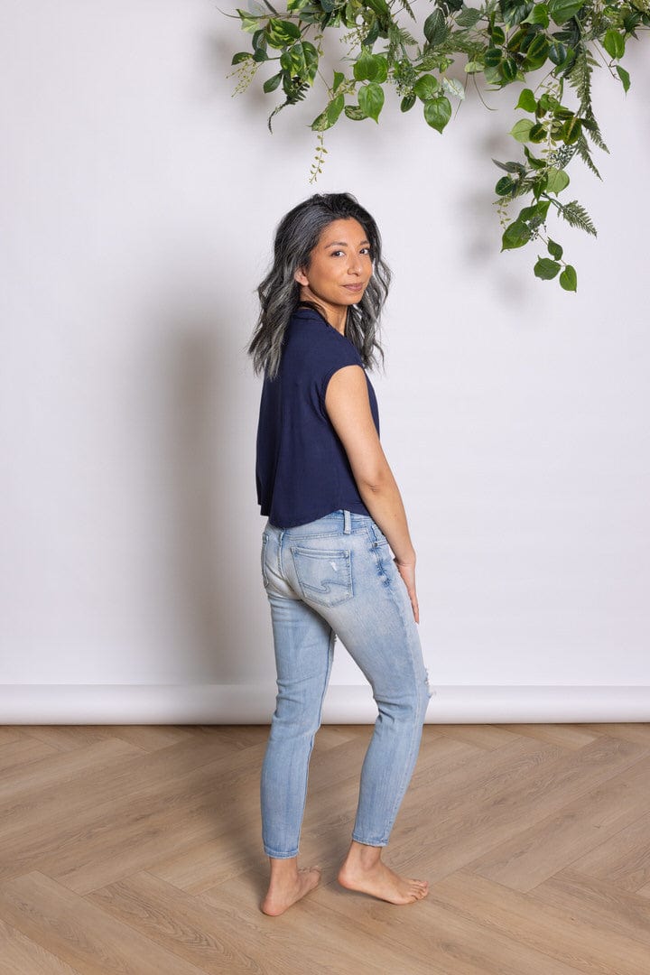 Cap Sleeve Crop Tee in Navy - 3X/4X ONLY