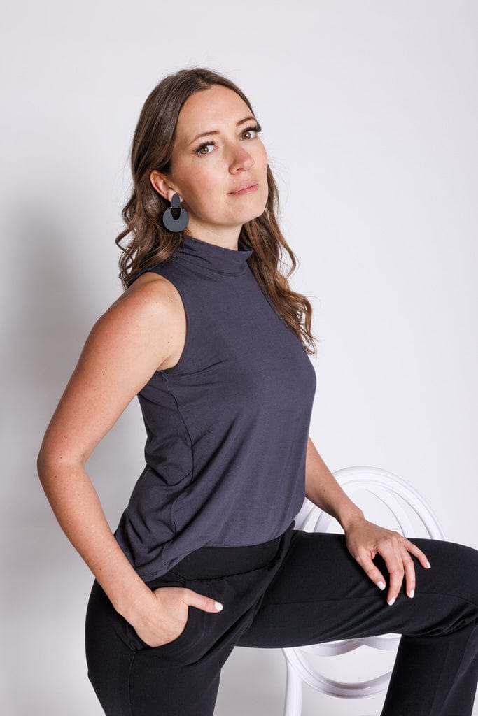 Mock Neck Tank in Stone