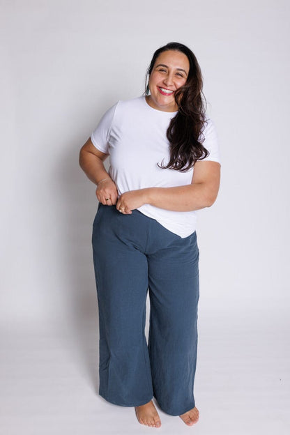 Linen Wide Trouser in Ocean