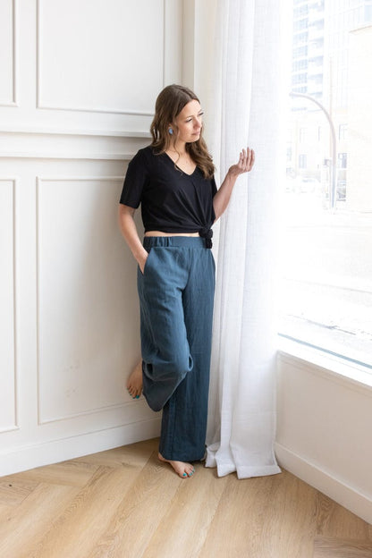 Linen Wide Trouser in Ocean