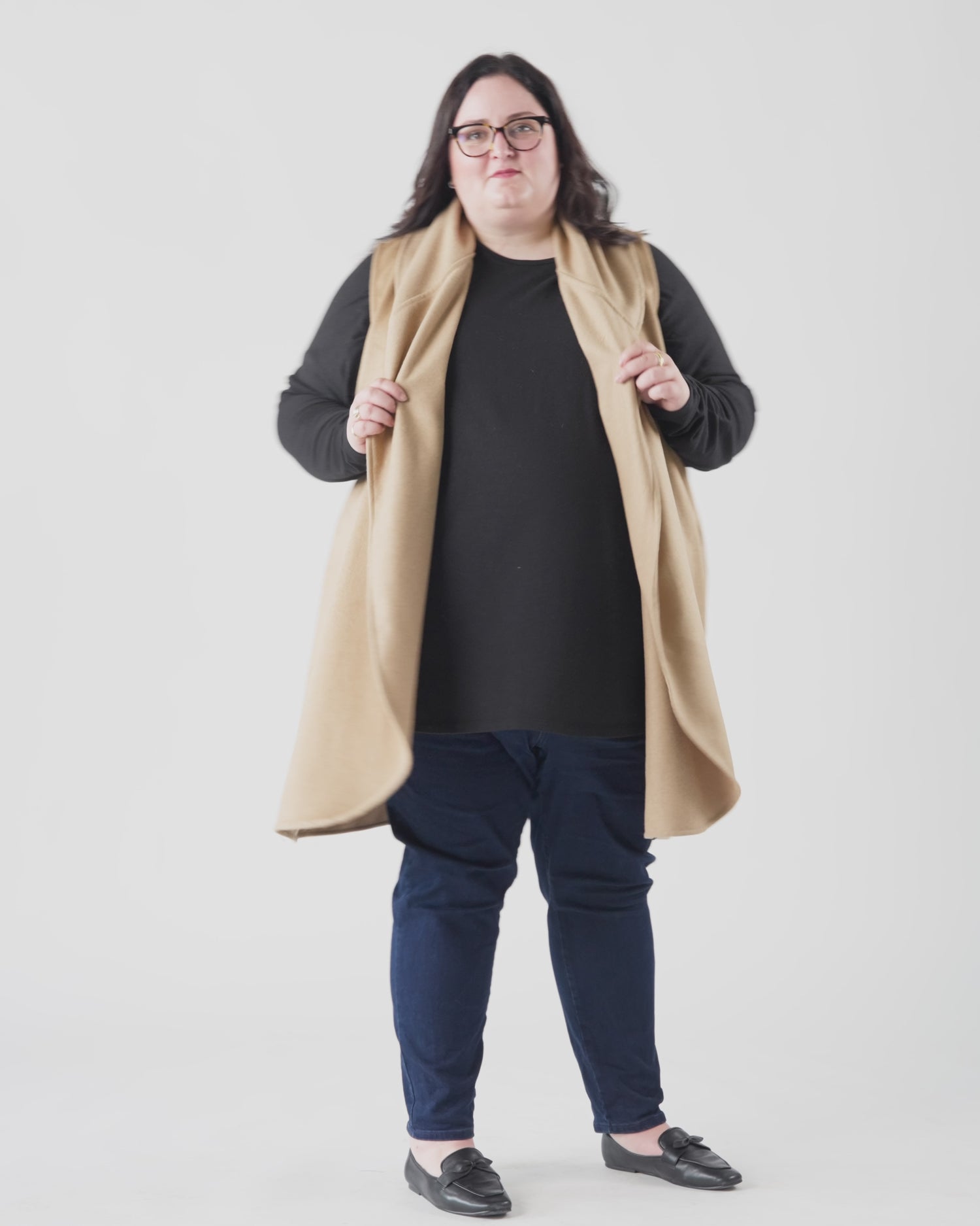 Gilet col en laine camel