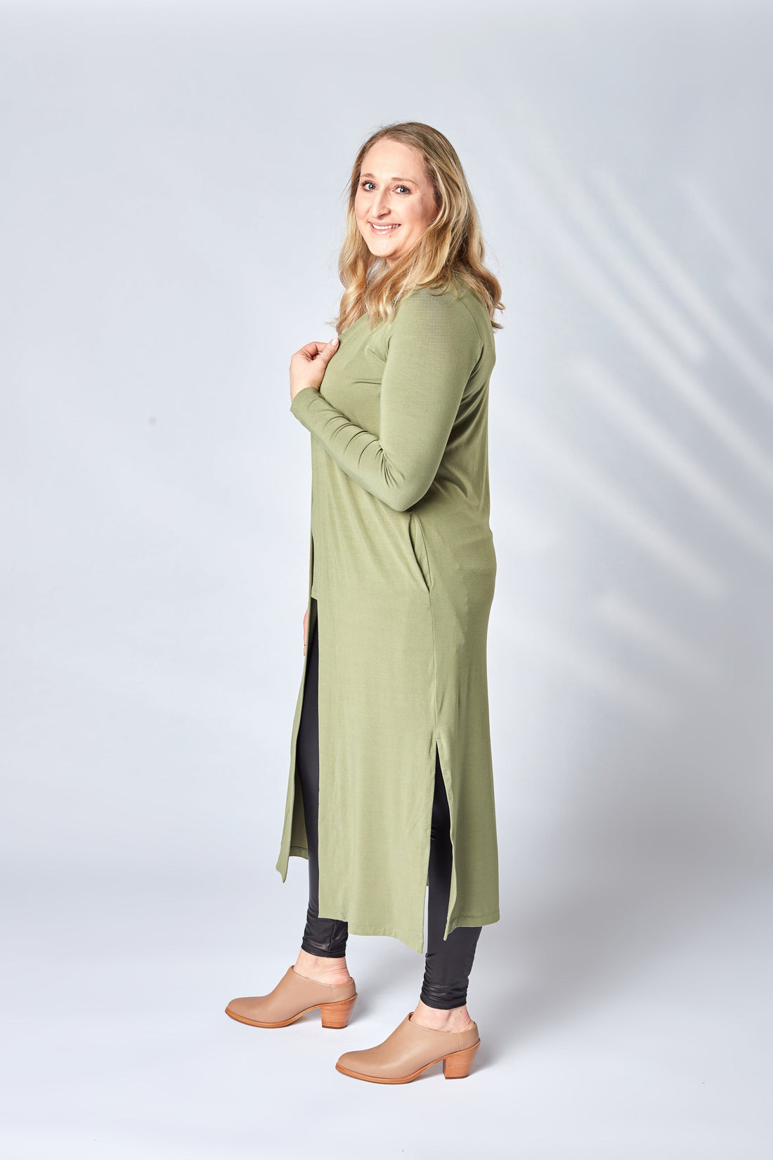 Cardigan long Silhouette en Jade