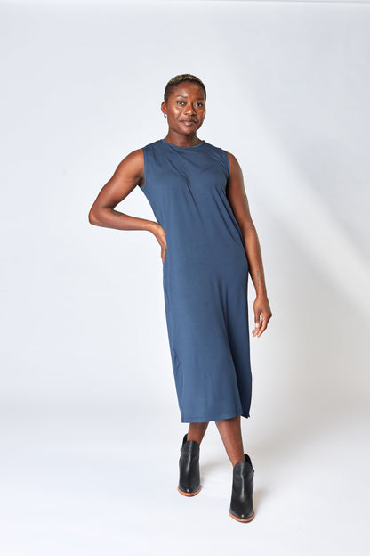 Robe midi colonne en bleuet