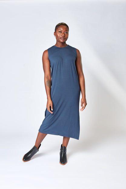 Robe midi colonne en bleuet